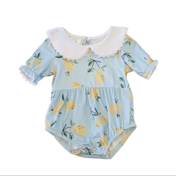 Light Blue Lemon Print Collar Dress - Picture 2 of 3